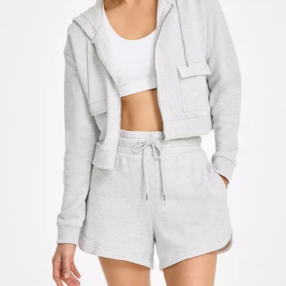 Ideology Drawstring Waist Dolphin Hem Silver Heather Grey Comfy Sweat Shorts XS